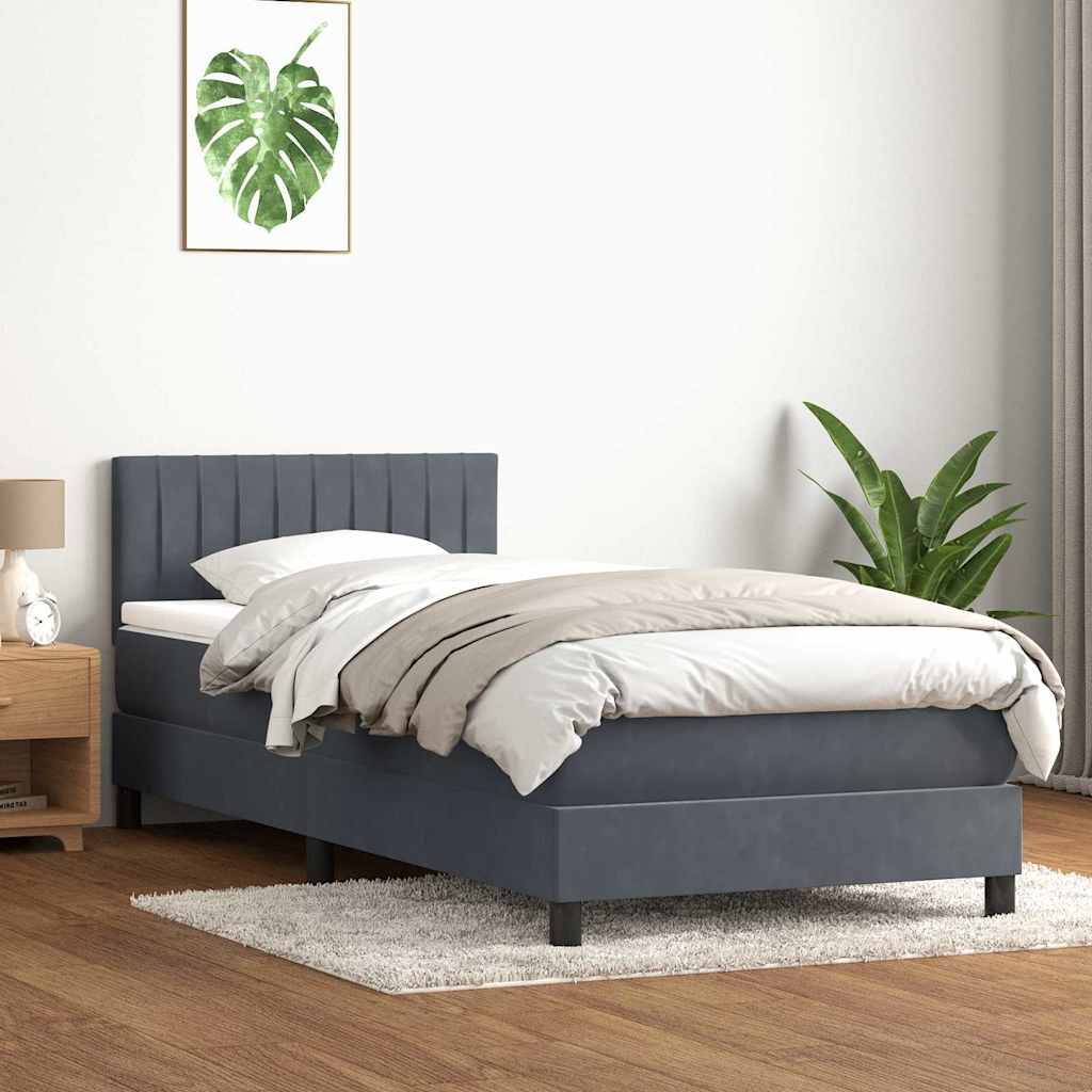sötétszürke bársony rugós ágy matraccal 80x210 cm