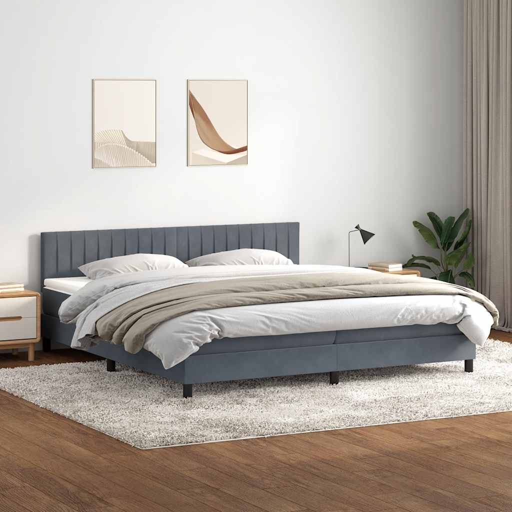 sötétszürke bársony rugós ágy matraccal 180x210 cm