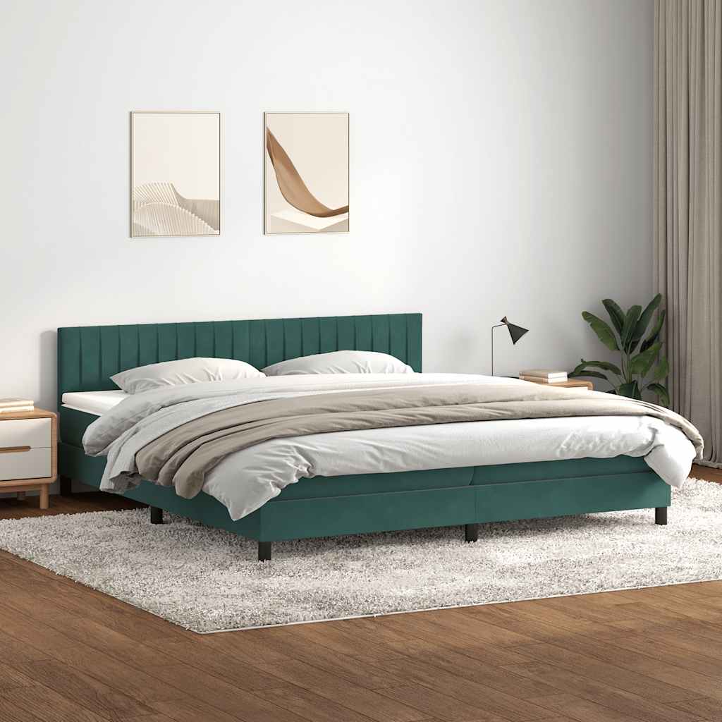 sötétzöld bársony rugós ágy matraccal 180x220 cm