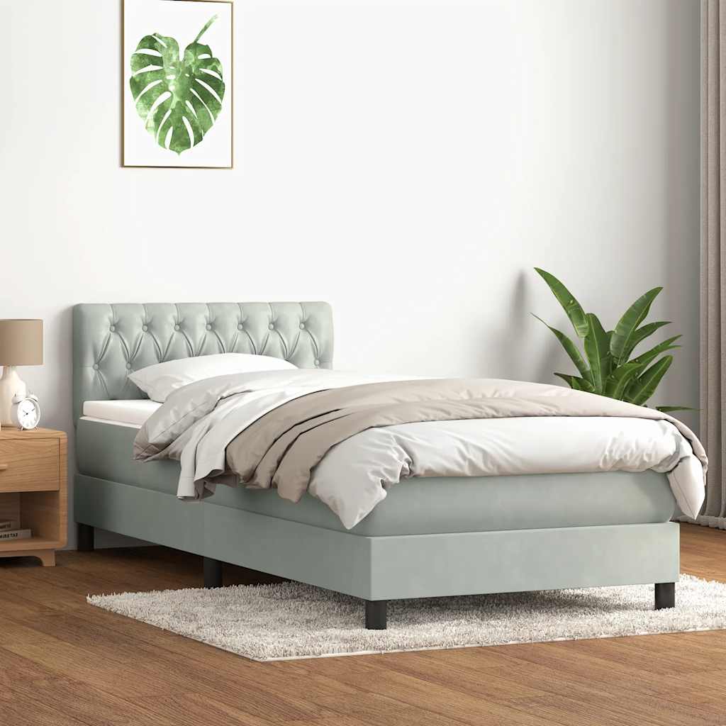 világosszürke bársony rugós ágy matraccal 80x220 cm