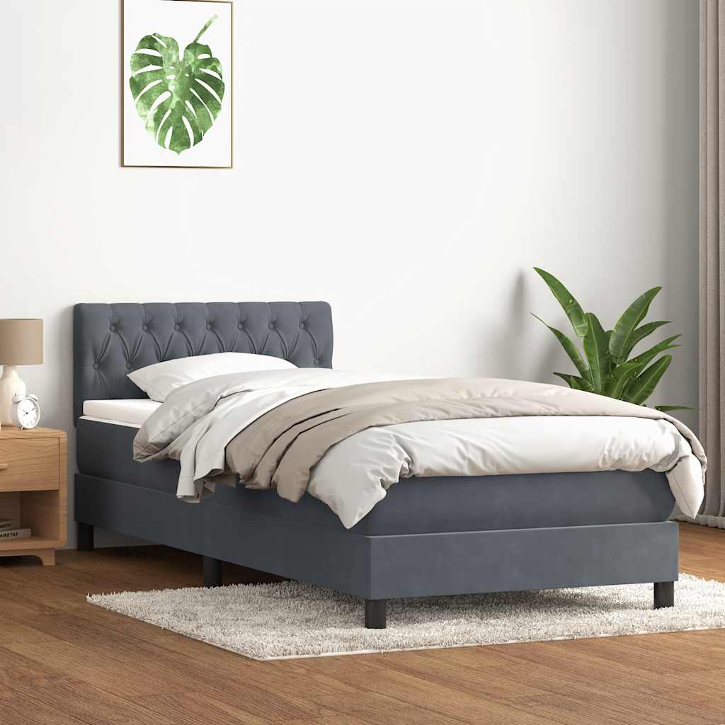 sötétszürke bársony rugós ágy matraccal 80x220 cm