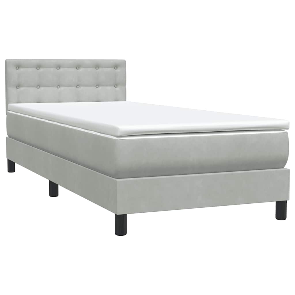 világosszürke bársony rugós ágy matraccal 80x210 cm