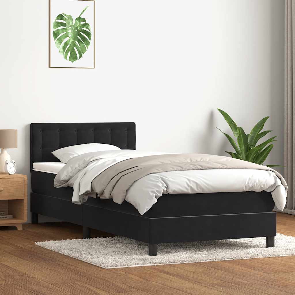 fekete bársony rugós ágy matraccal 90x210 cm