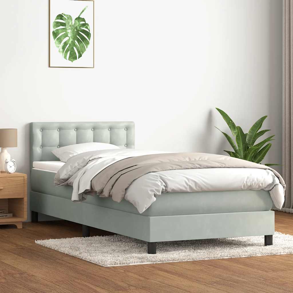 világosszürke bársony rugós ágy matraccal 80x220 cm