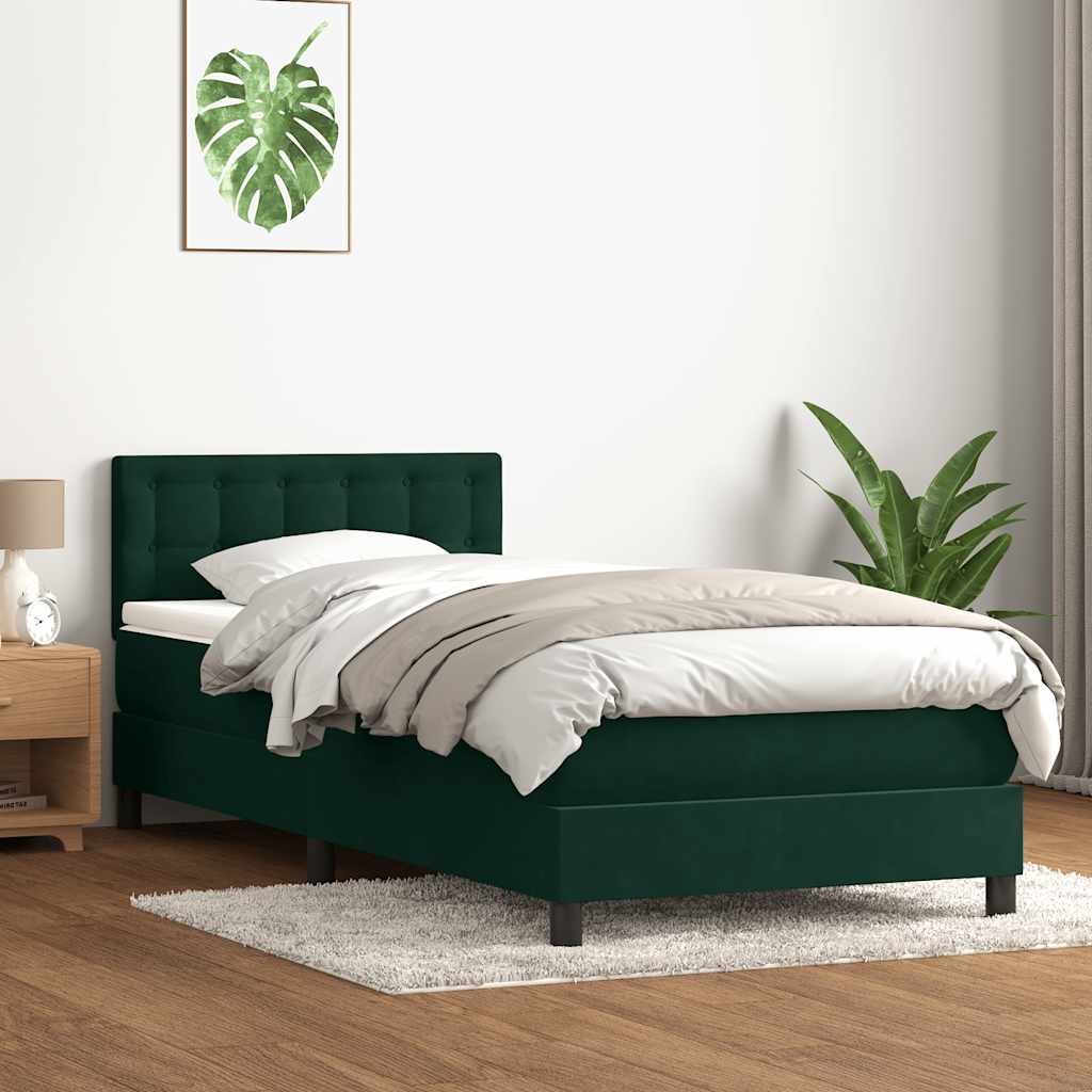 sötétzöld bársony rugós ágy matraccal 80x220 cm