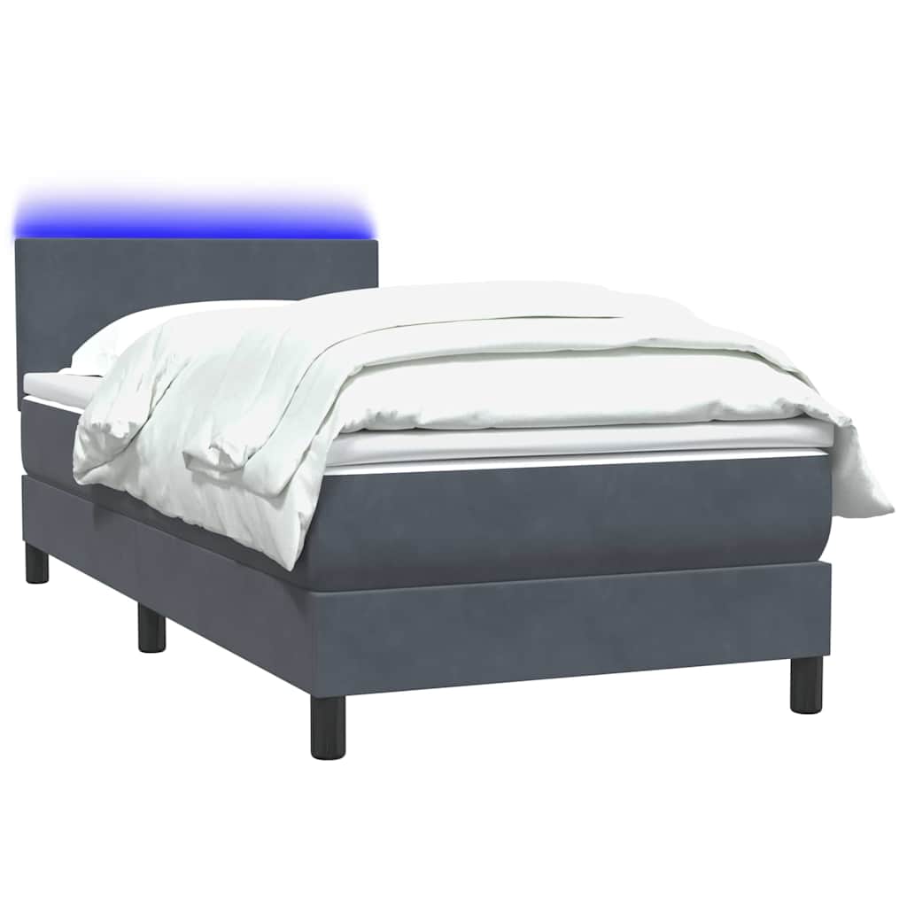 sötétszürke bársony rugós és LED-es ágy matraccal 80x210 cm