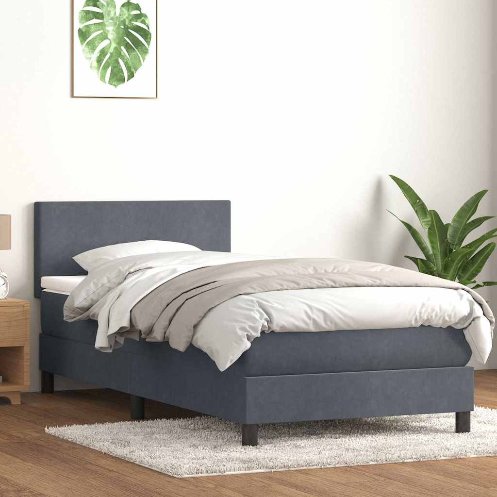 sötétszürke bársony rugós és LED-es ágy matraccal 80x210 cm