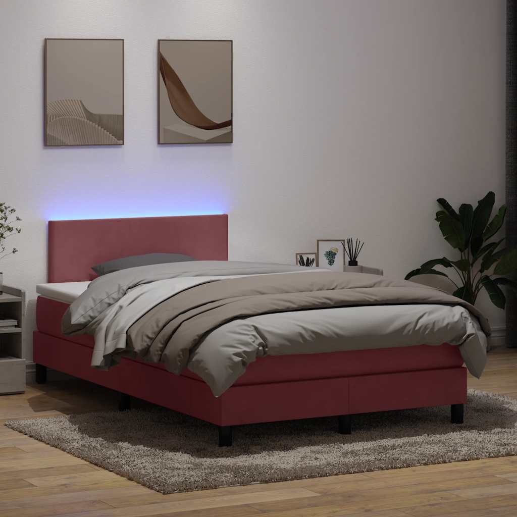 rózsaszín bársony rugós és LED-es ágy matraccal 120x210 cm