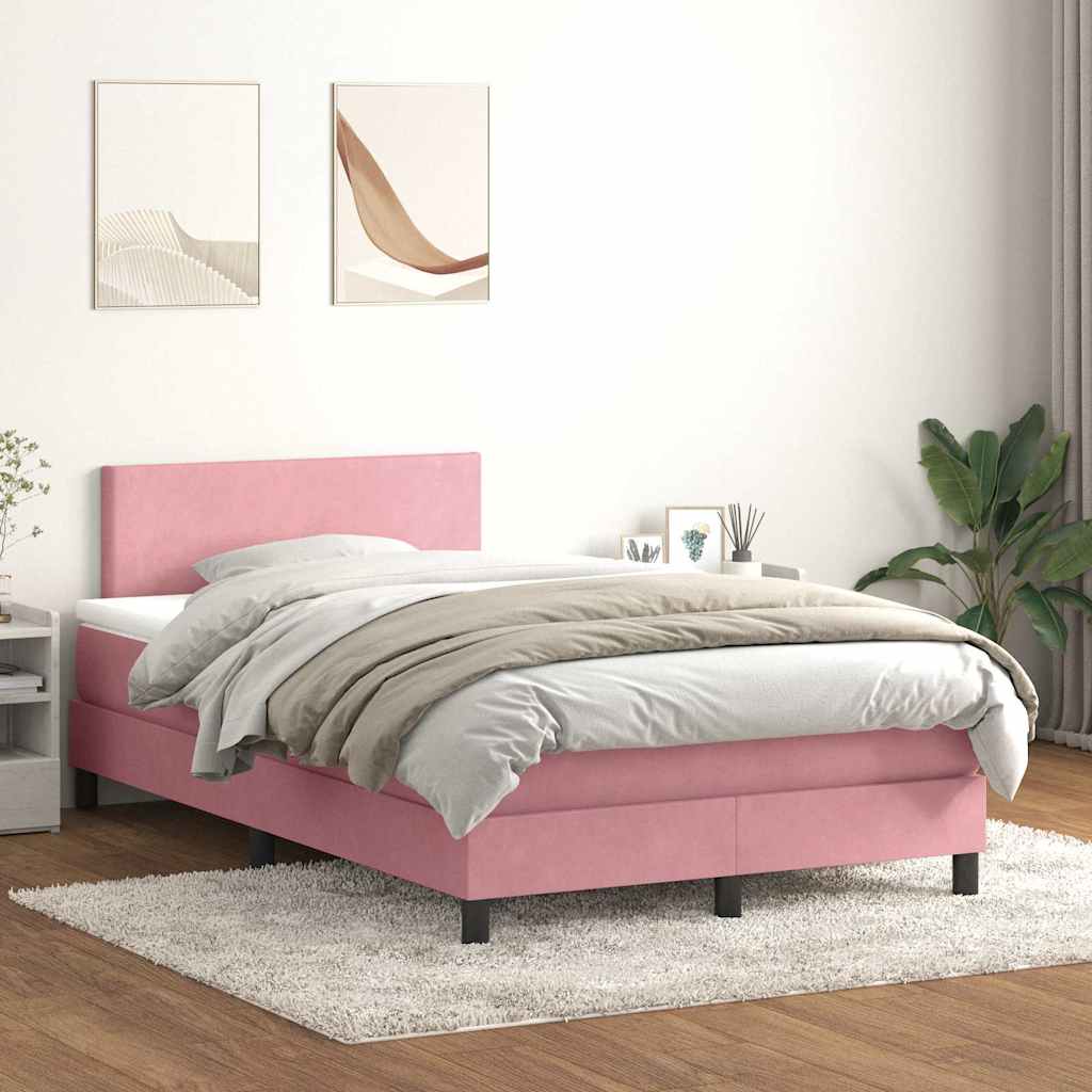 rózsaszín bársony rugós és LED-es ágy matraccal 120x210 cm
