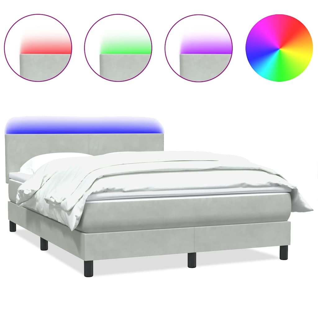 világosszürke bársony rugós és LED-es ágy matraccal 160x210 cm