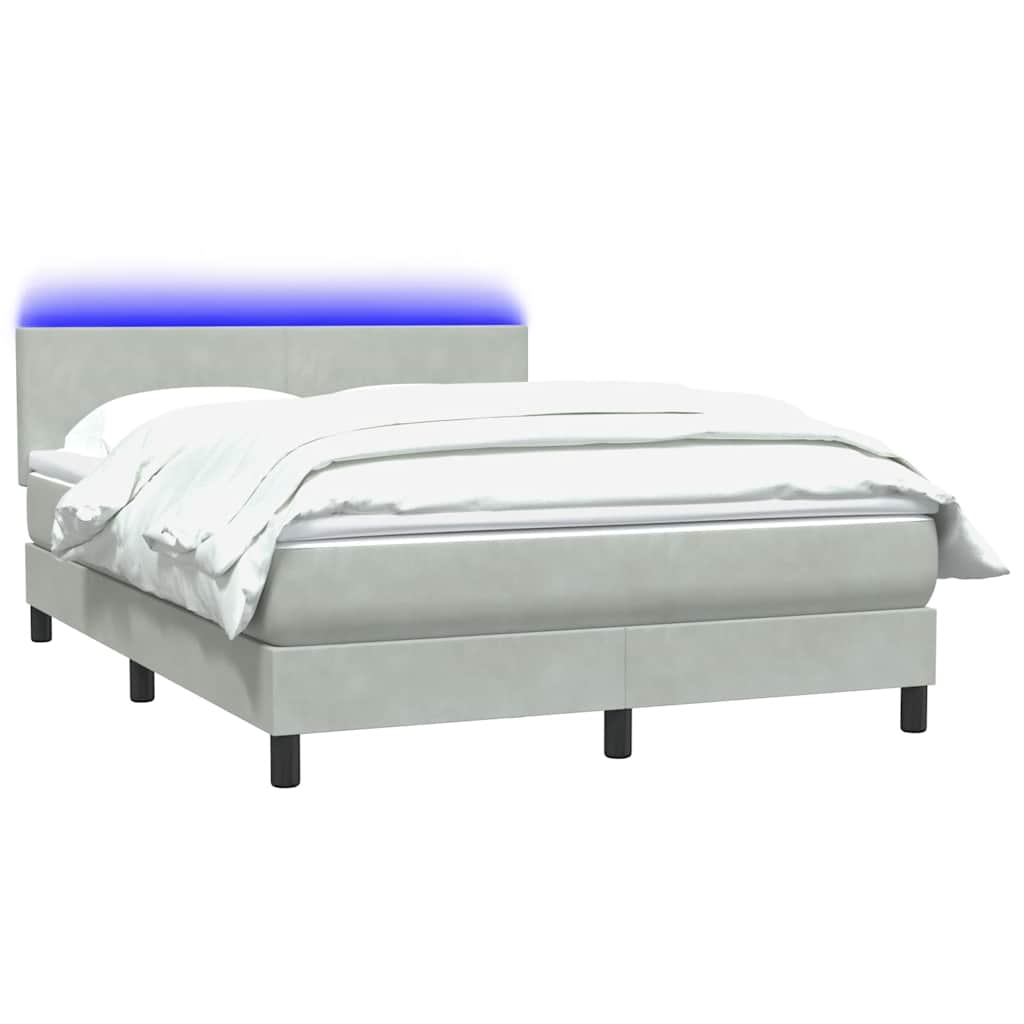 világosszürke bársony rugós és LED-es ágy matraccal 160x210 cm