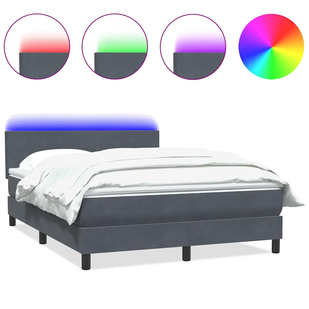 sötétszürke bársony rugós és LED-es ágy matraccal 160x210 cm
