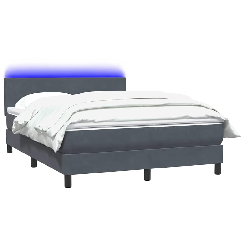 sötétszürke bársony rugós és LED-es ágy matraccal 160x210 cm