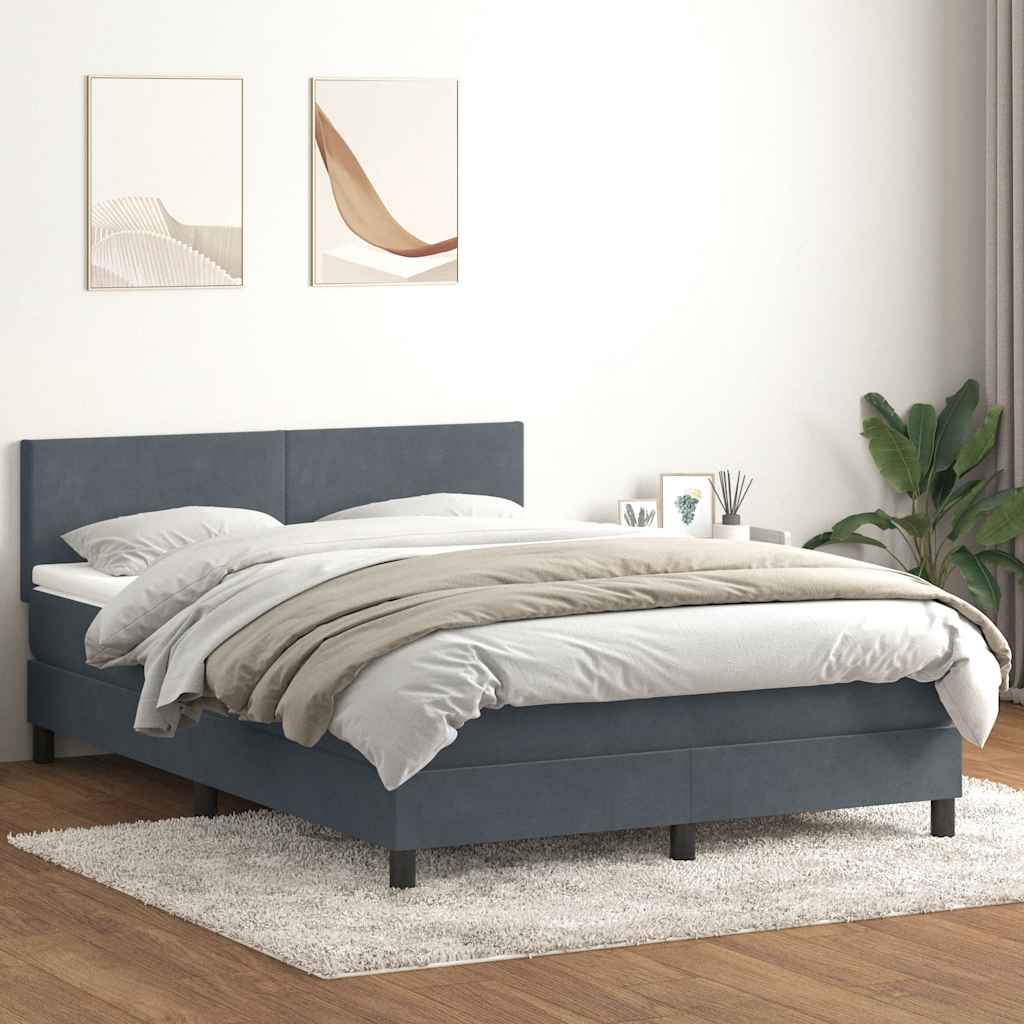 sötétszürke bársony rugós és LED-es ágy matraccal 160x210 cm