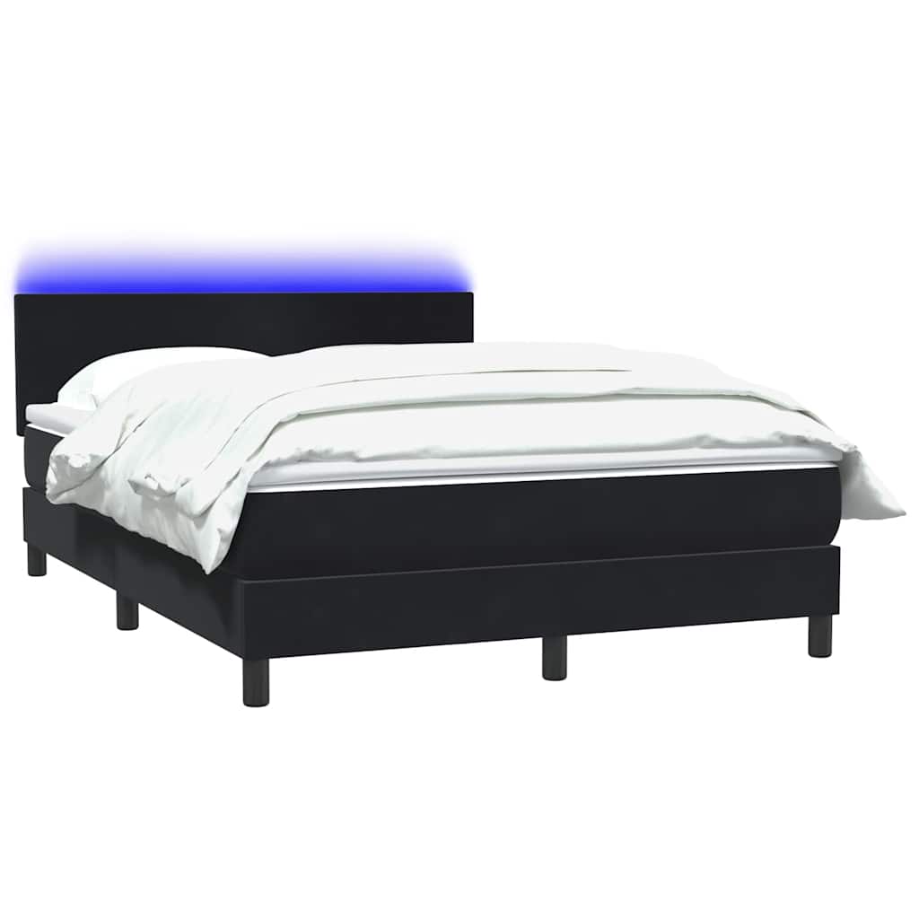 fekete bársony rugós és LED-es ágy matraccal 160x210 cm