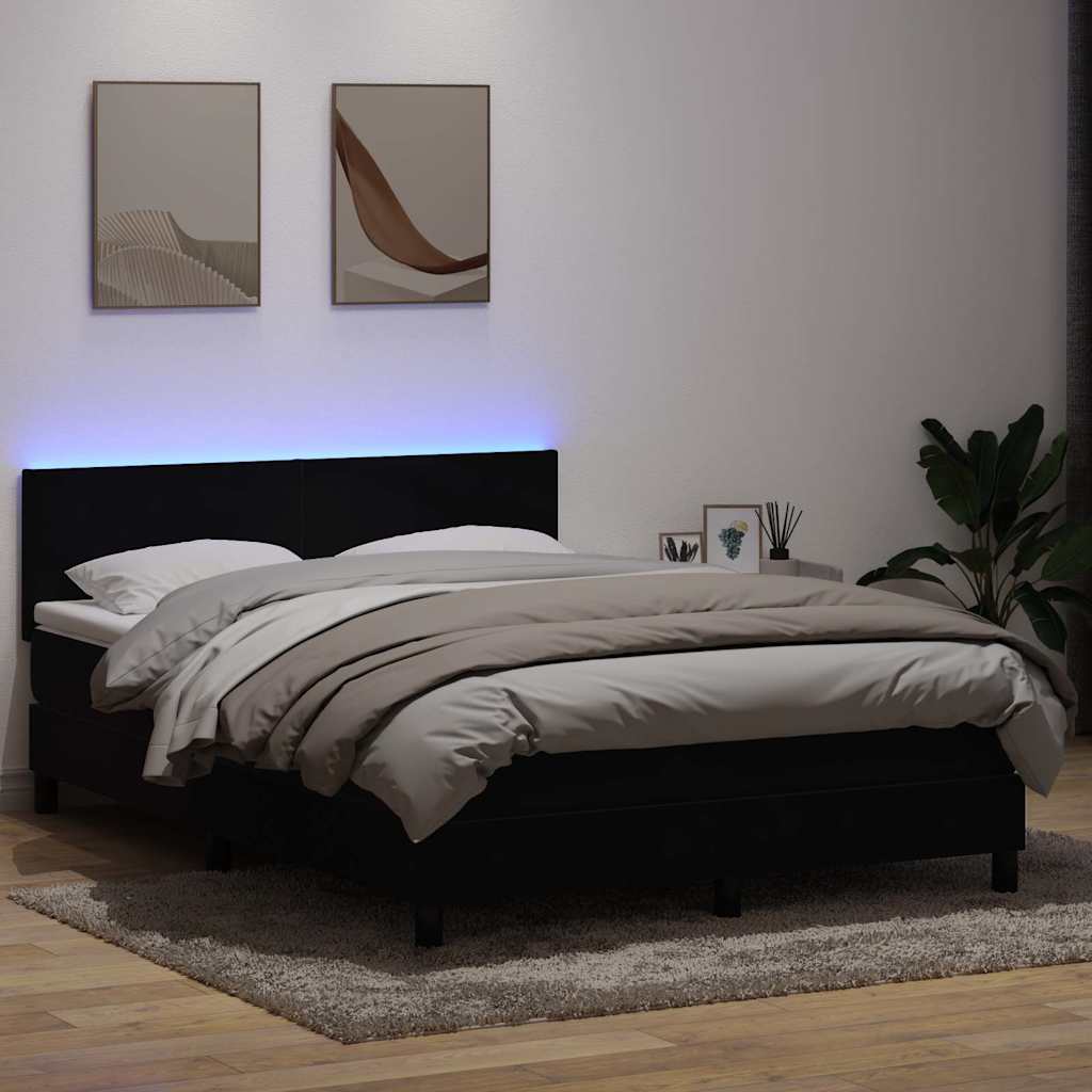 fekete bársony rugós és LED-es ágy matraccal 160x210 cm