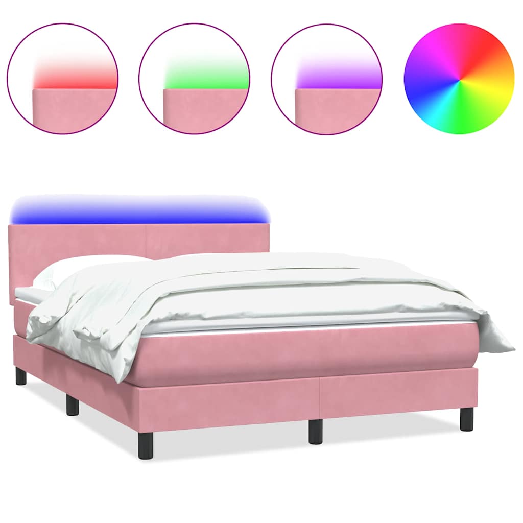 rózsaszín bársony rugós és LED-es ágy matraccal 160x210 cm