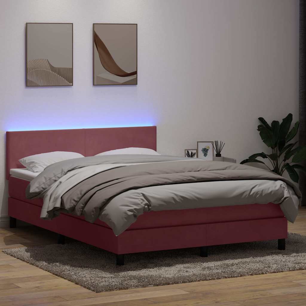 rózsaszín bársony rugós és LED-es ágy matraccal 160x210 cm