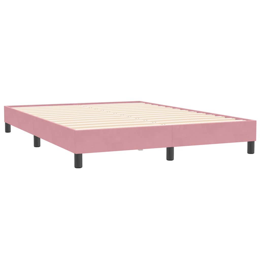rózsaszín bársony rugós és LED-es ágy matraccal 160x210 cm