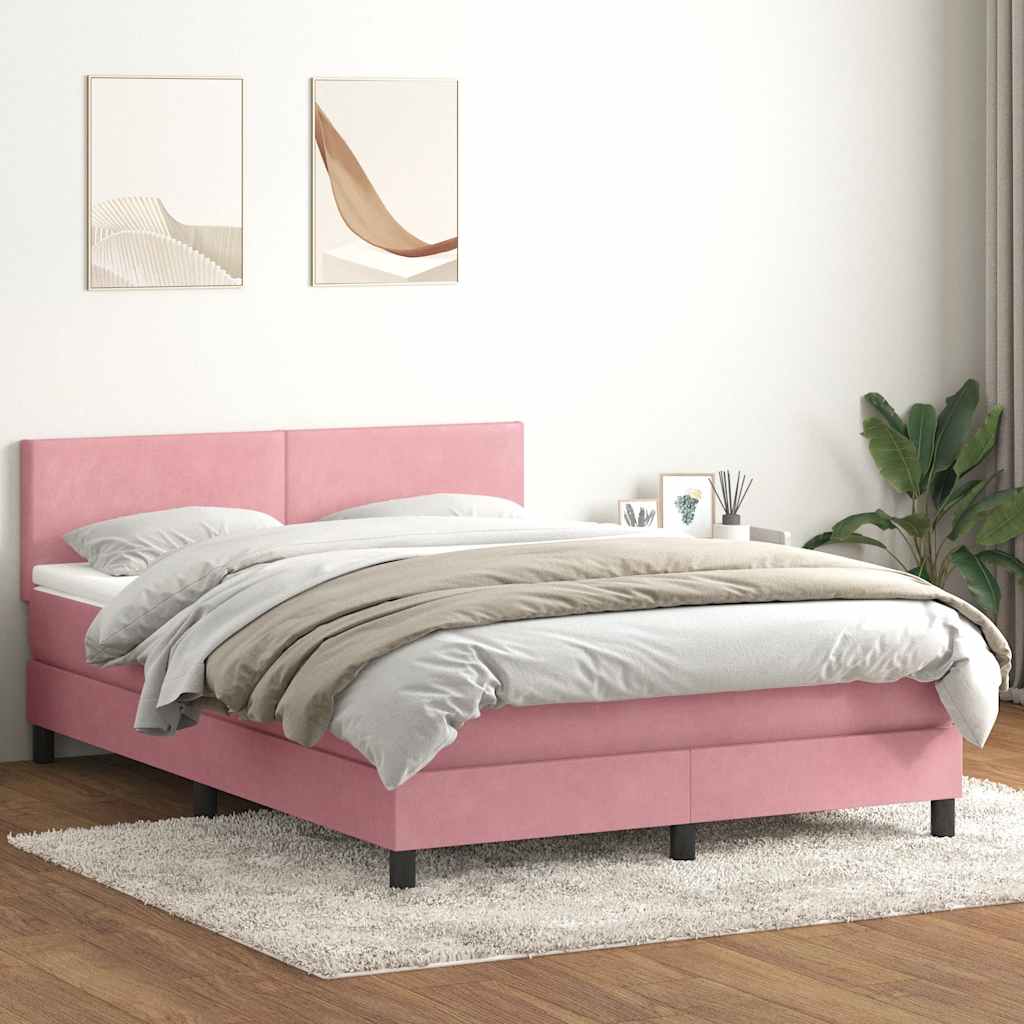 rózsaszín bársony rugós és LED-es ágy matraccal 160x210 cm