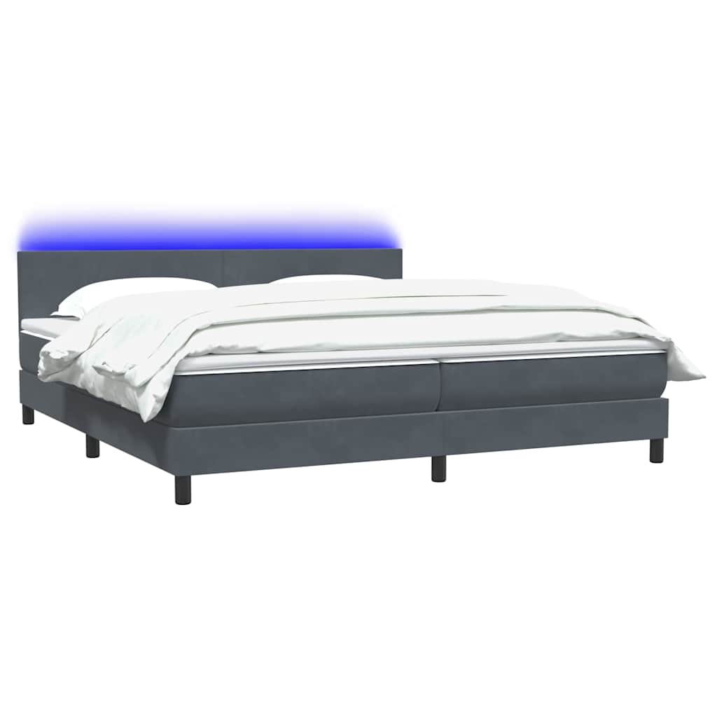 sötétszürke bársony rugós és LED-es ágy matraccal 180x210 cm
