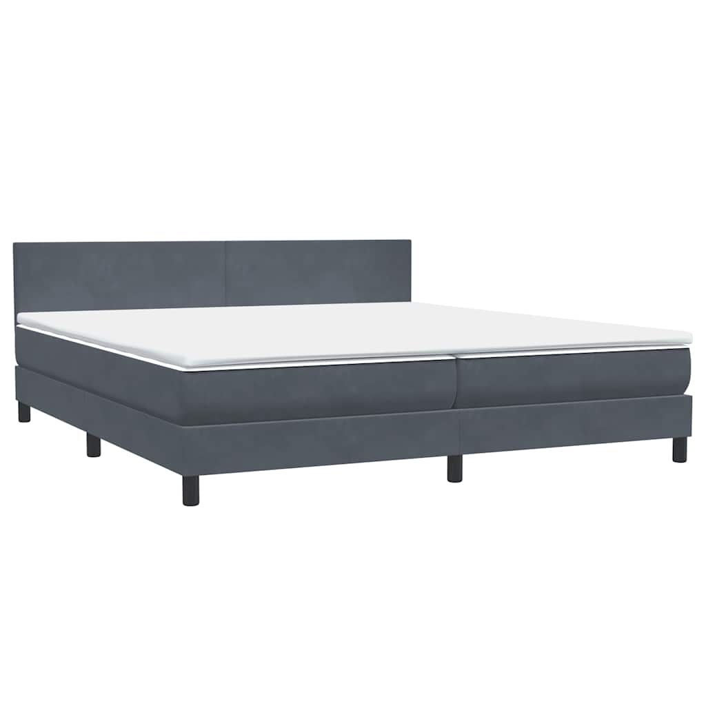 sötétszürke bársony rugós és LED-es ágy matraccal 180x210 cm