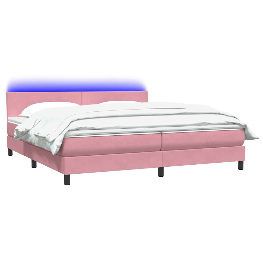 rózsaszín bársony rugós és LED-es ágy matraccal 180x210 cm