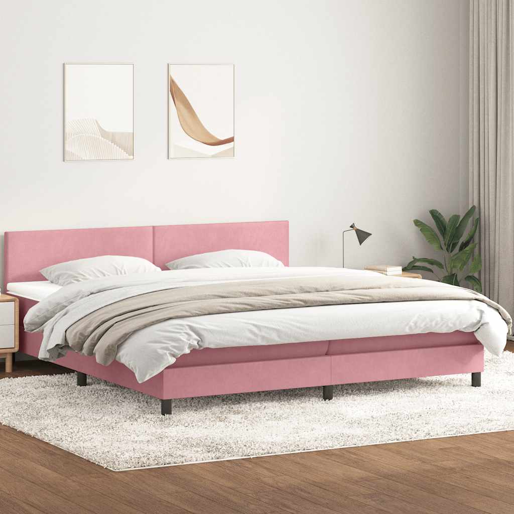 rózsaszín bársony rugós és LED-es ágy matraccal 180x210 cm