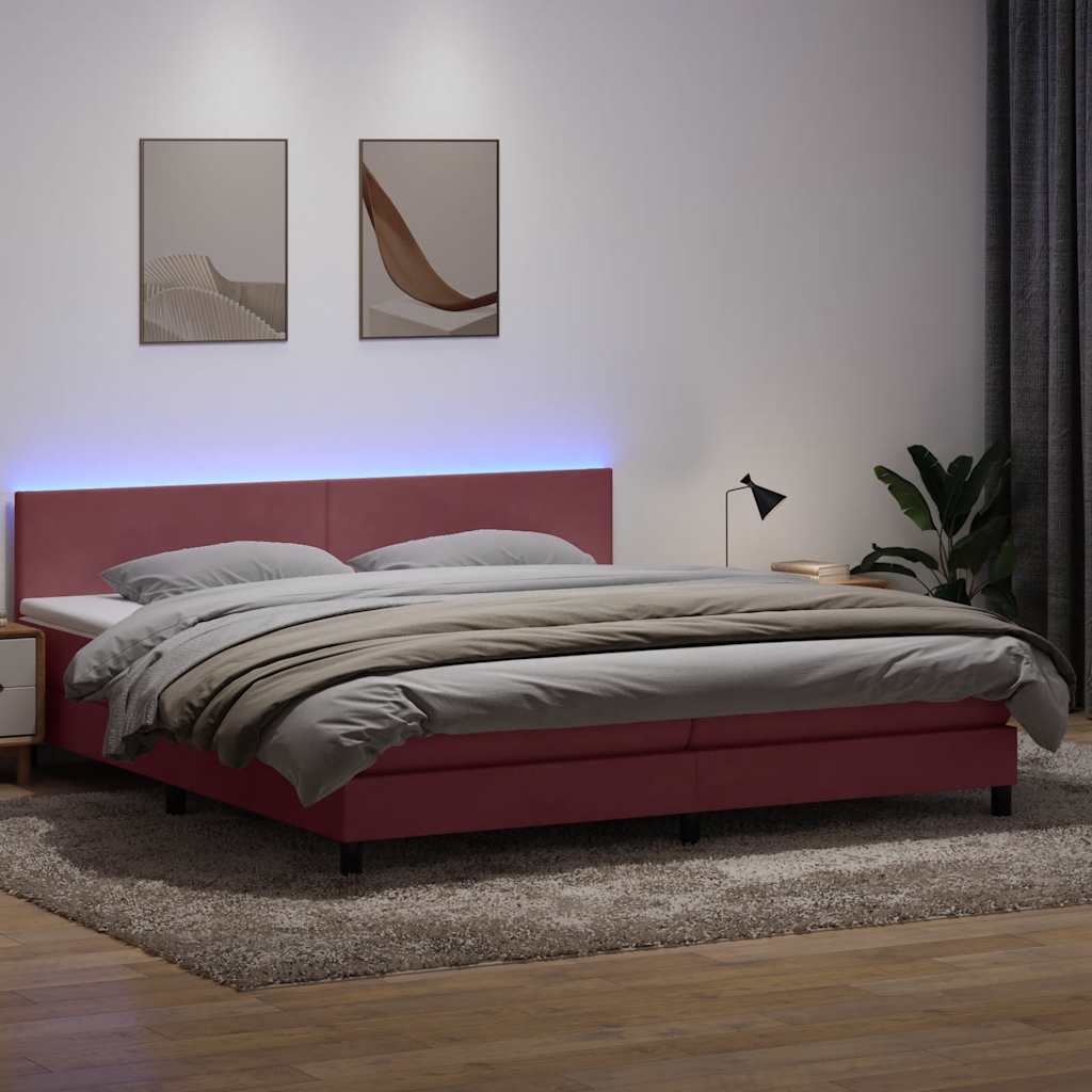 rózsaszín bársony rugós és LED-es ágy matraccal 180x210 cm