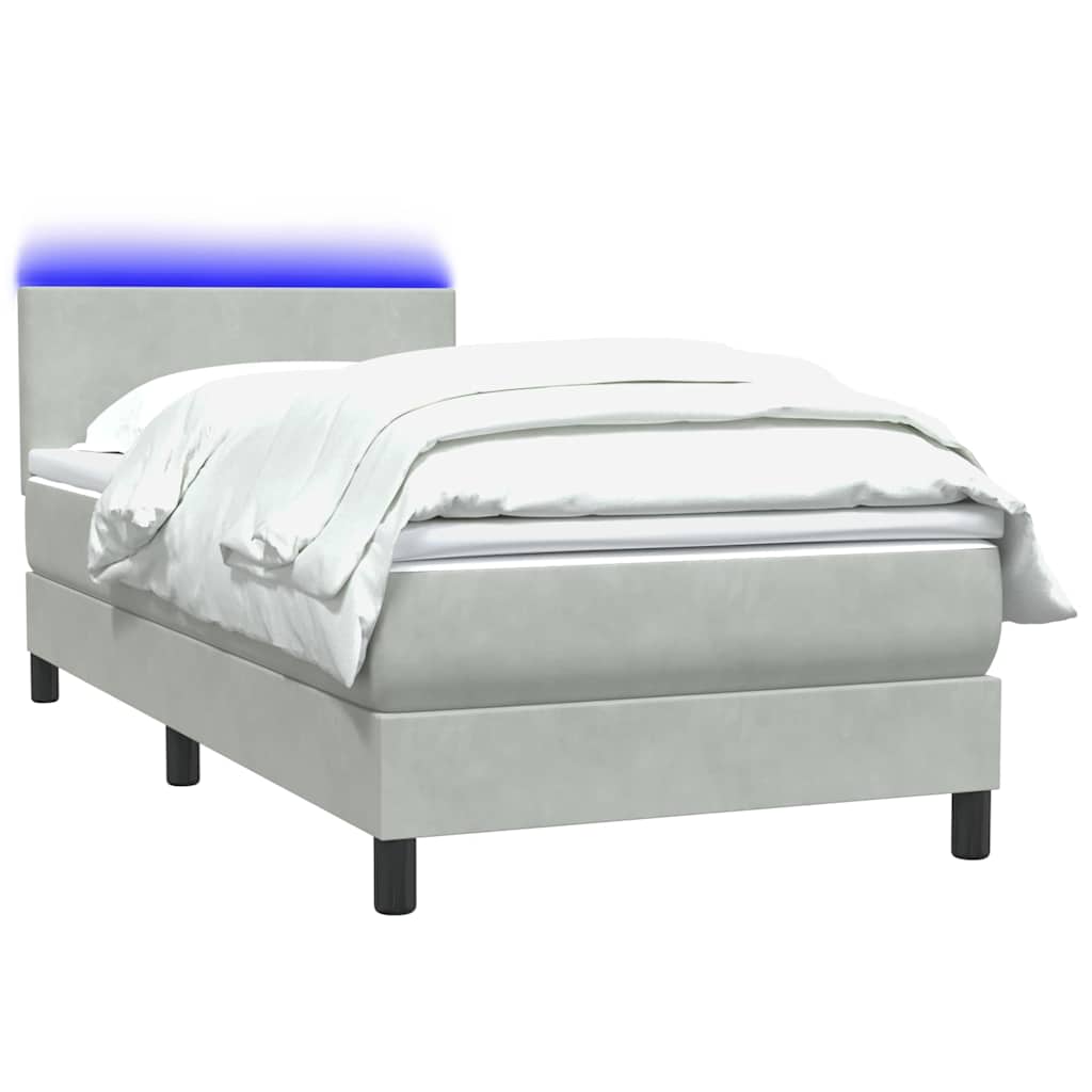 világosszürke bársony rugós és LED-es ágy matraccal 80x220 cm