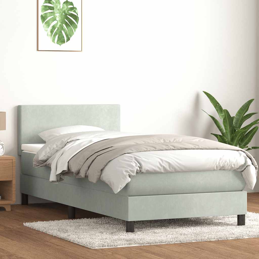 világosszürke bársony rugós és LED-es ágy matraccal 80x220 cm