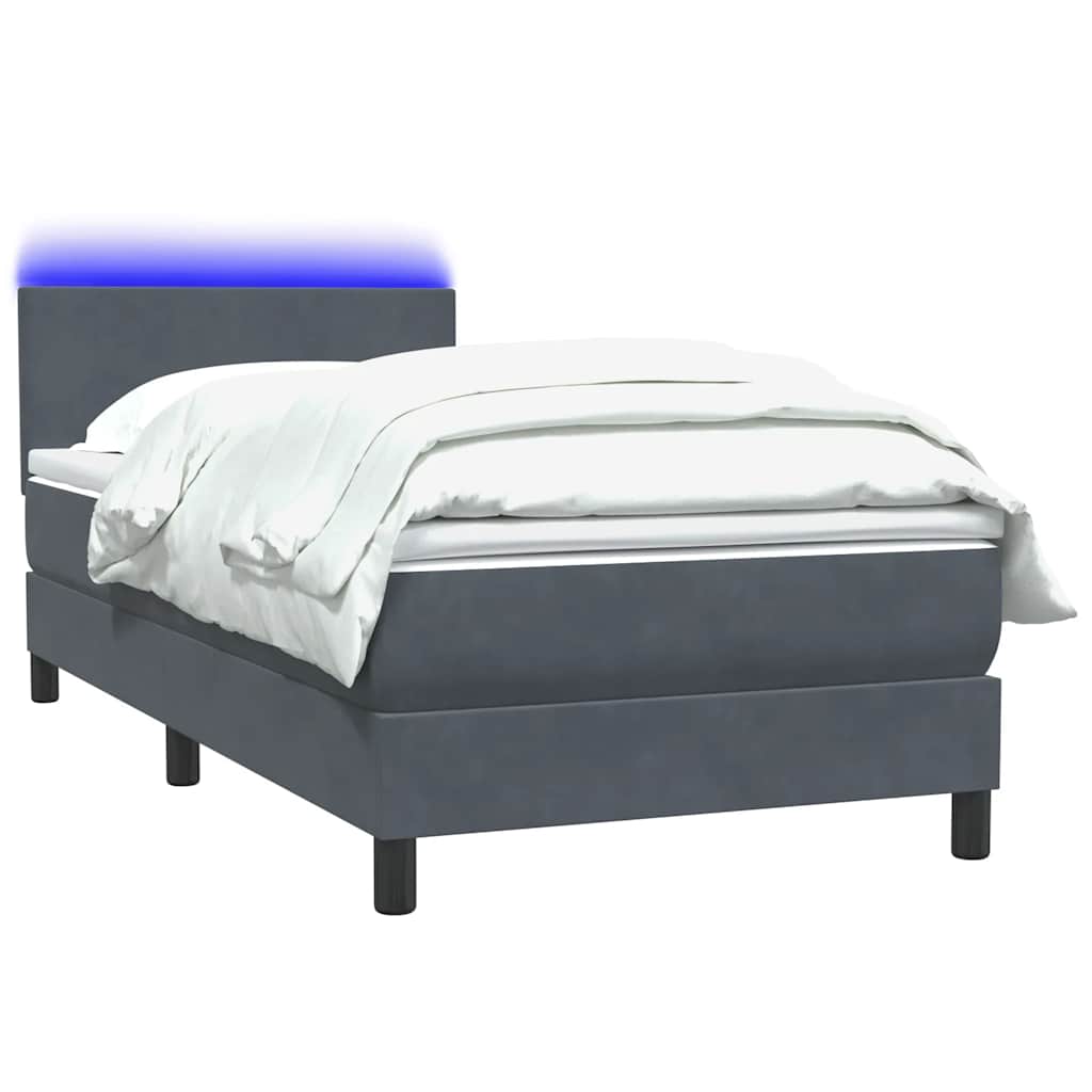 sötétszürke bársony rugós és LED-es ágy matraccal 80x220 cm