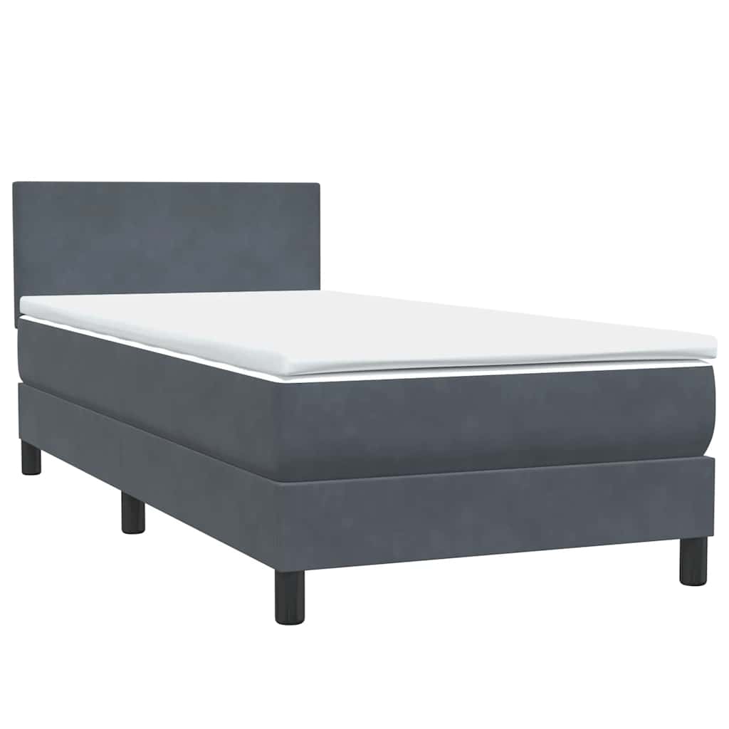 sötétszürke bársony rugós és LED-es ágy matraccal 80x220 cm