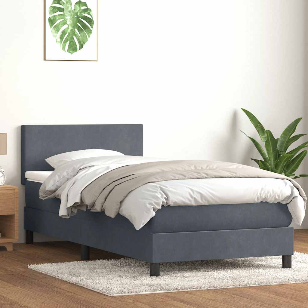 sötétszürke bársony rugós és LED-es ágy matraccal 80x220 cm