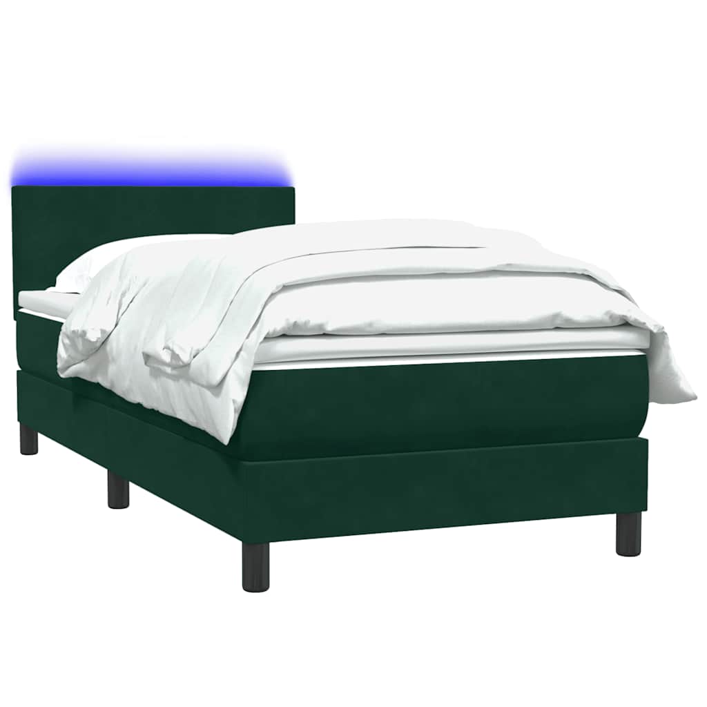 sötétzöld bársony rugós és LED-es ágy matraccal 80x220 cm