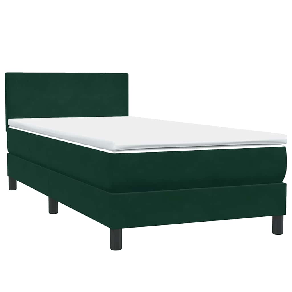 sötétzöld bársony rugós és LED-es ágy matraccal 80x220 cm