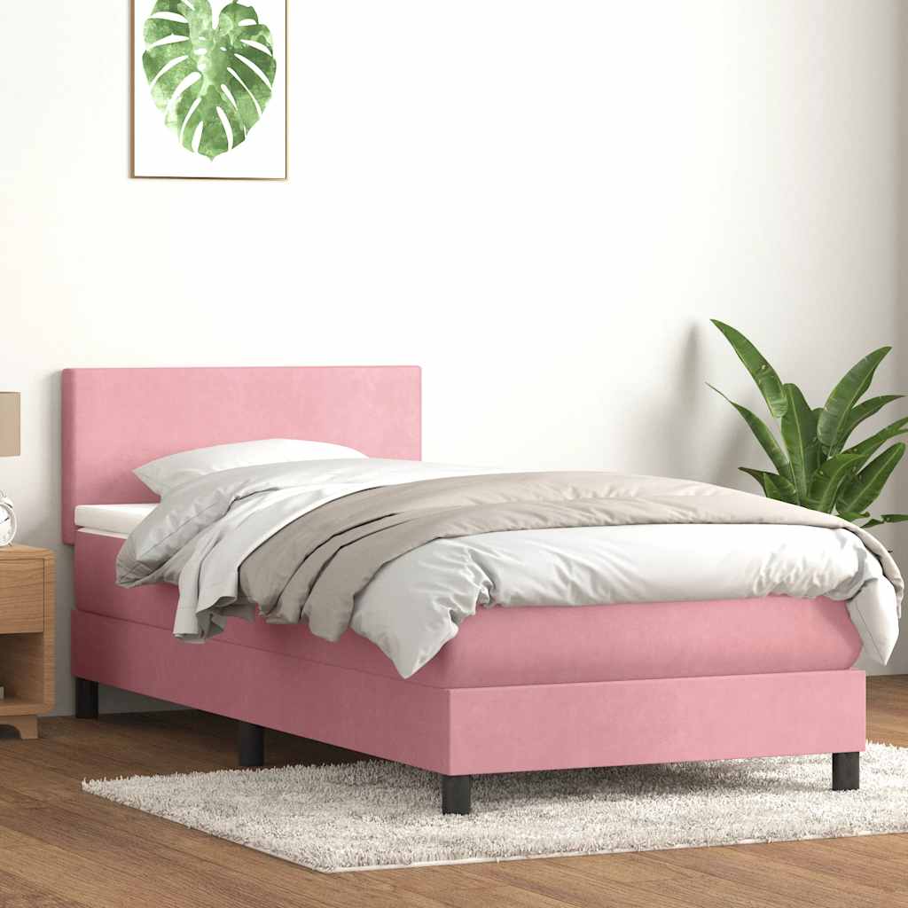 rózsaszín bársony rugós és LED-es ágy matraccal 90x220 cm