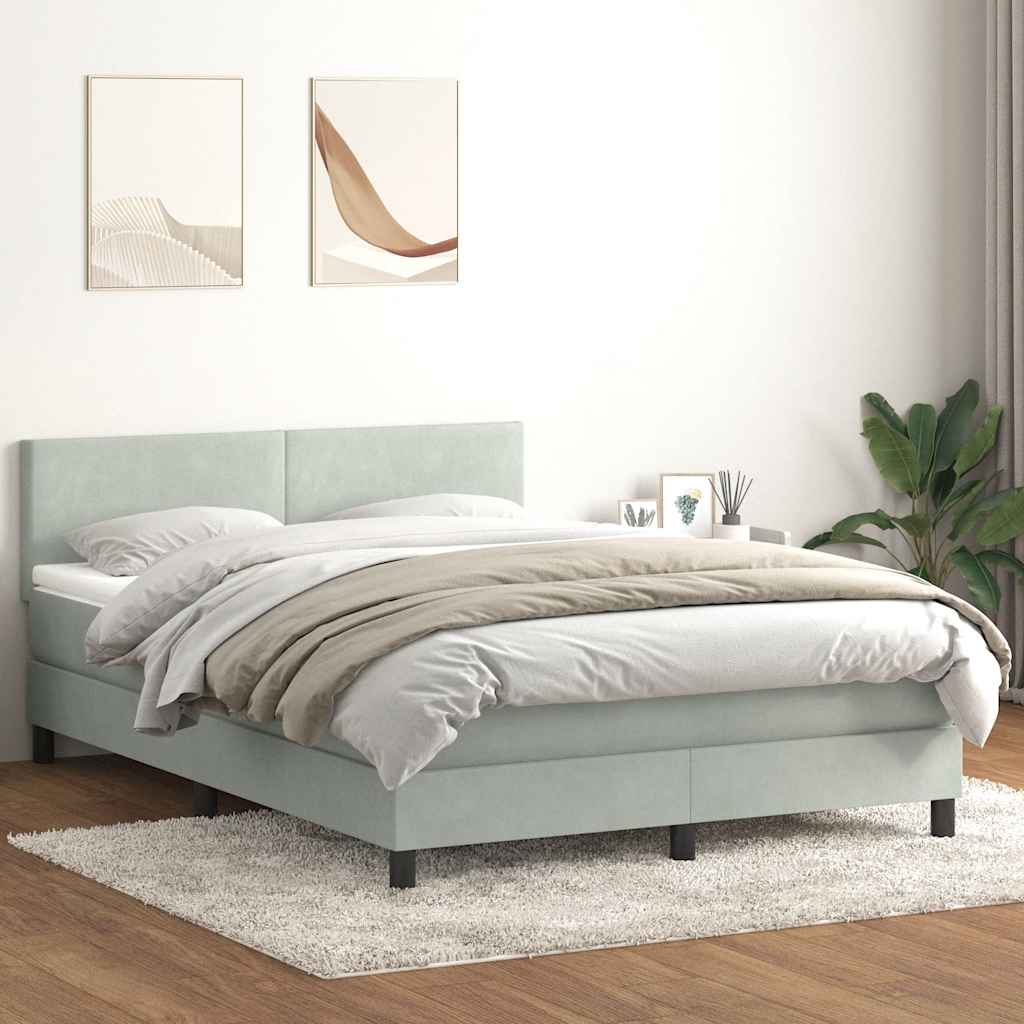 világosszürke bársony rugós és LED-es ágy matraccal 160x220 cm