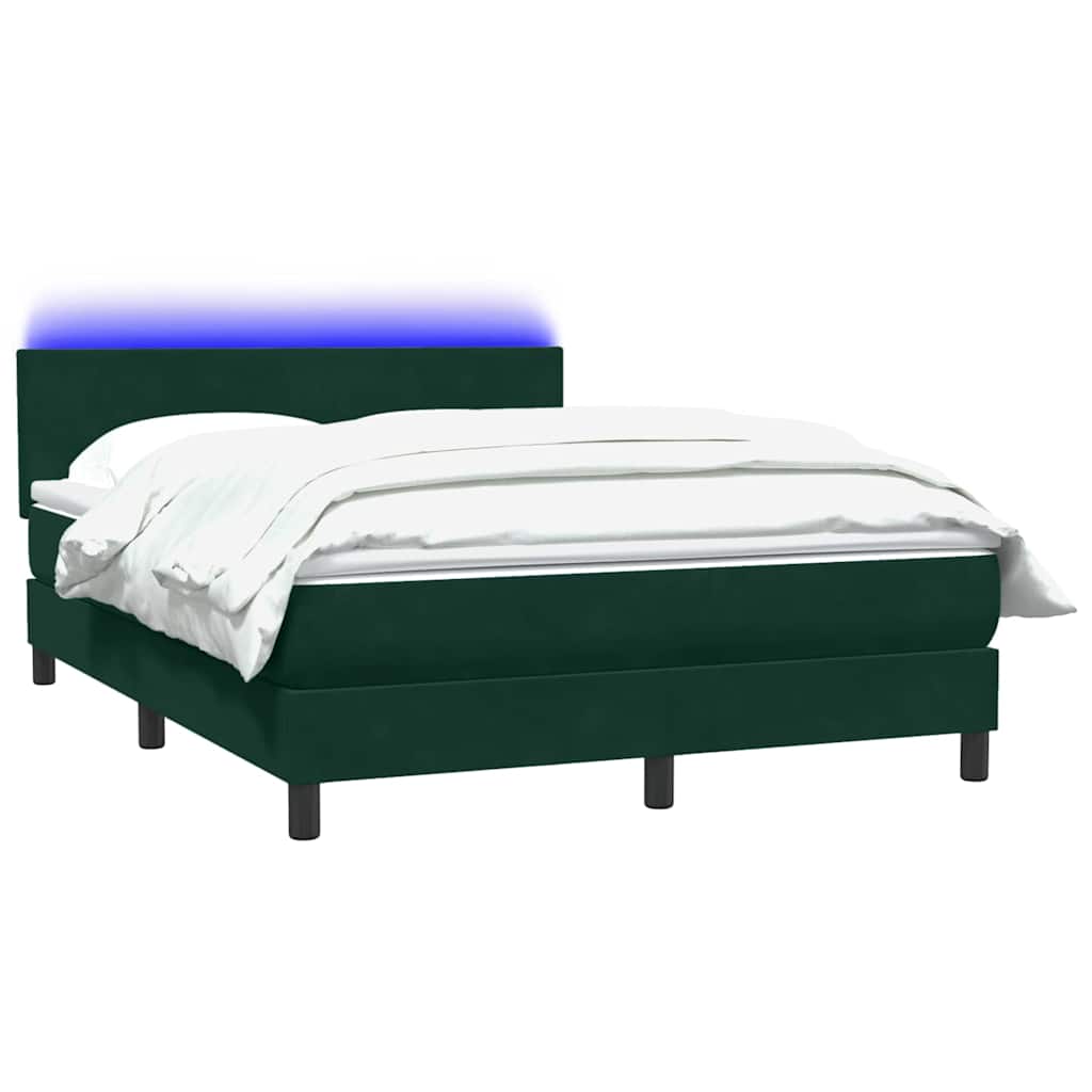 sötétzöld bársony rugós és LED-es ágy matraccal 160x220 cm