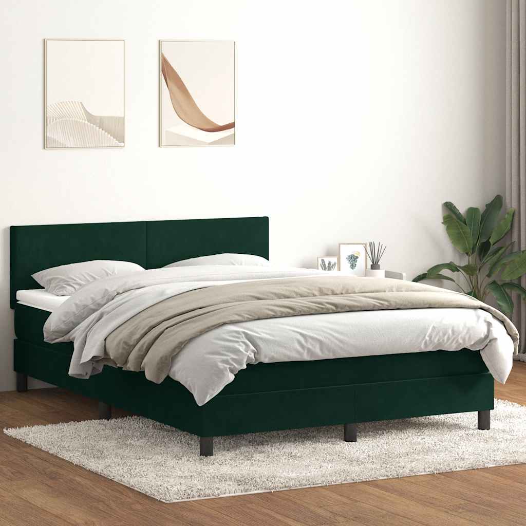 sötétzöld bársony rugós és LED-es ágy matraccal 160x220 cm