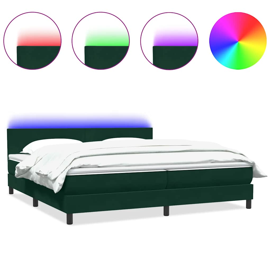 sötétzöld bársony rugós és LED-es ágy matraccal 180x220 cm