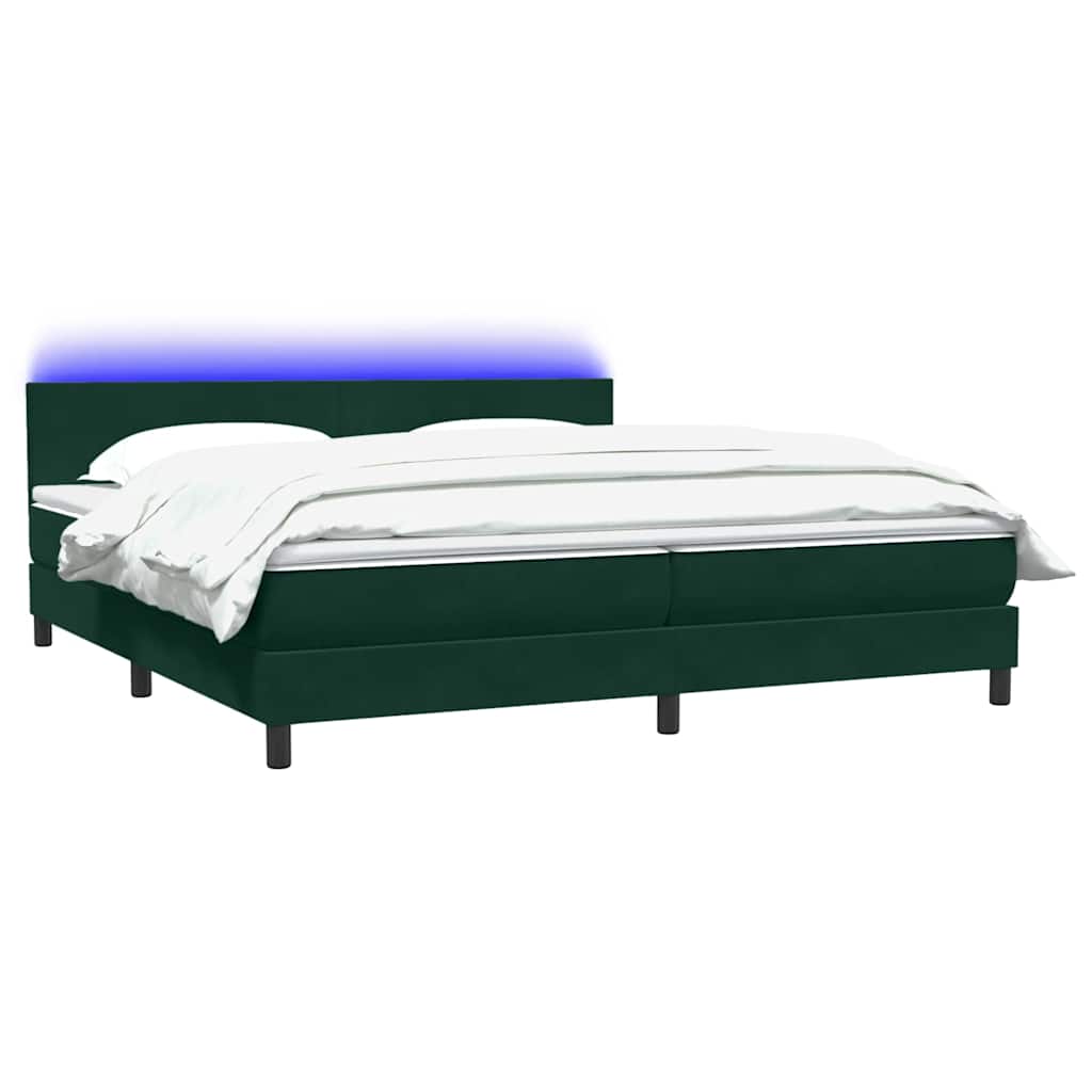 sötétzöld bársony rugós és LED-es ágy matraccal 180x220 cm