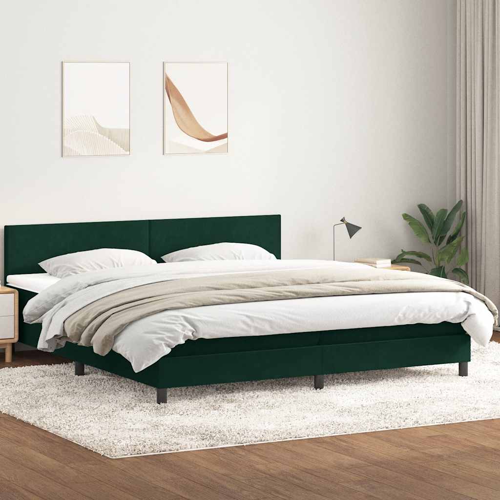 sötétzöld bársony rugós és LED-es ágy matraccal 180x220 cm