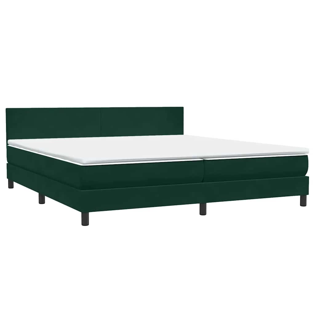 sötétzöld bársony rugós és LED-es ágy matraccal 180x220 cm