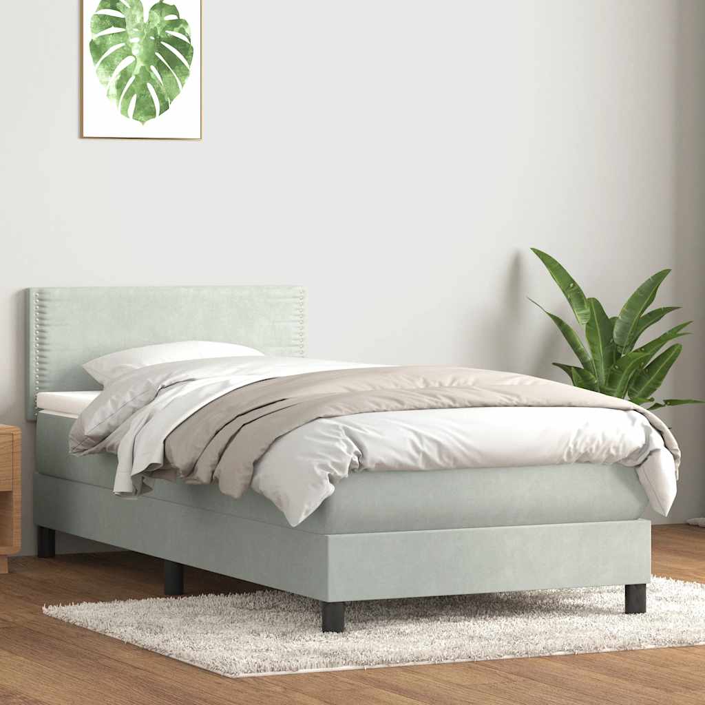 világosszürke bársony rugós és LED-es ágy matraccal 80x210 cm