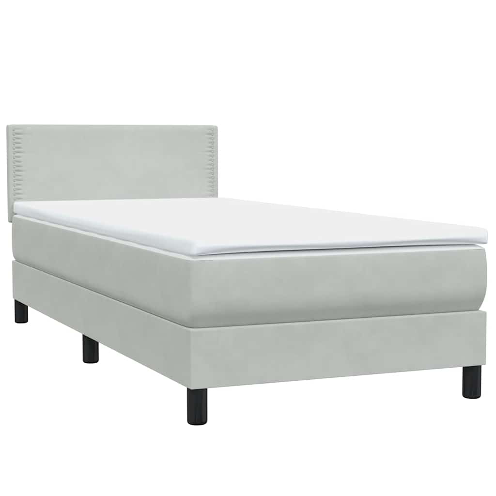 világosszürke bársony rugós és LED-es ágy matraccal 90x210 cm