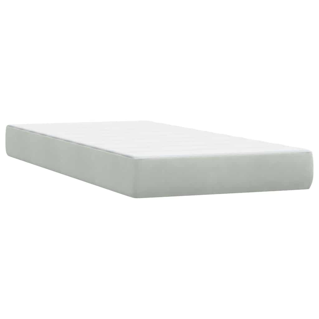 világosszürke bársony rugós és LED-es ágy matraccal 90x210 cm