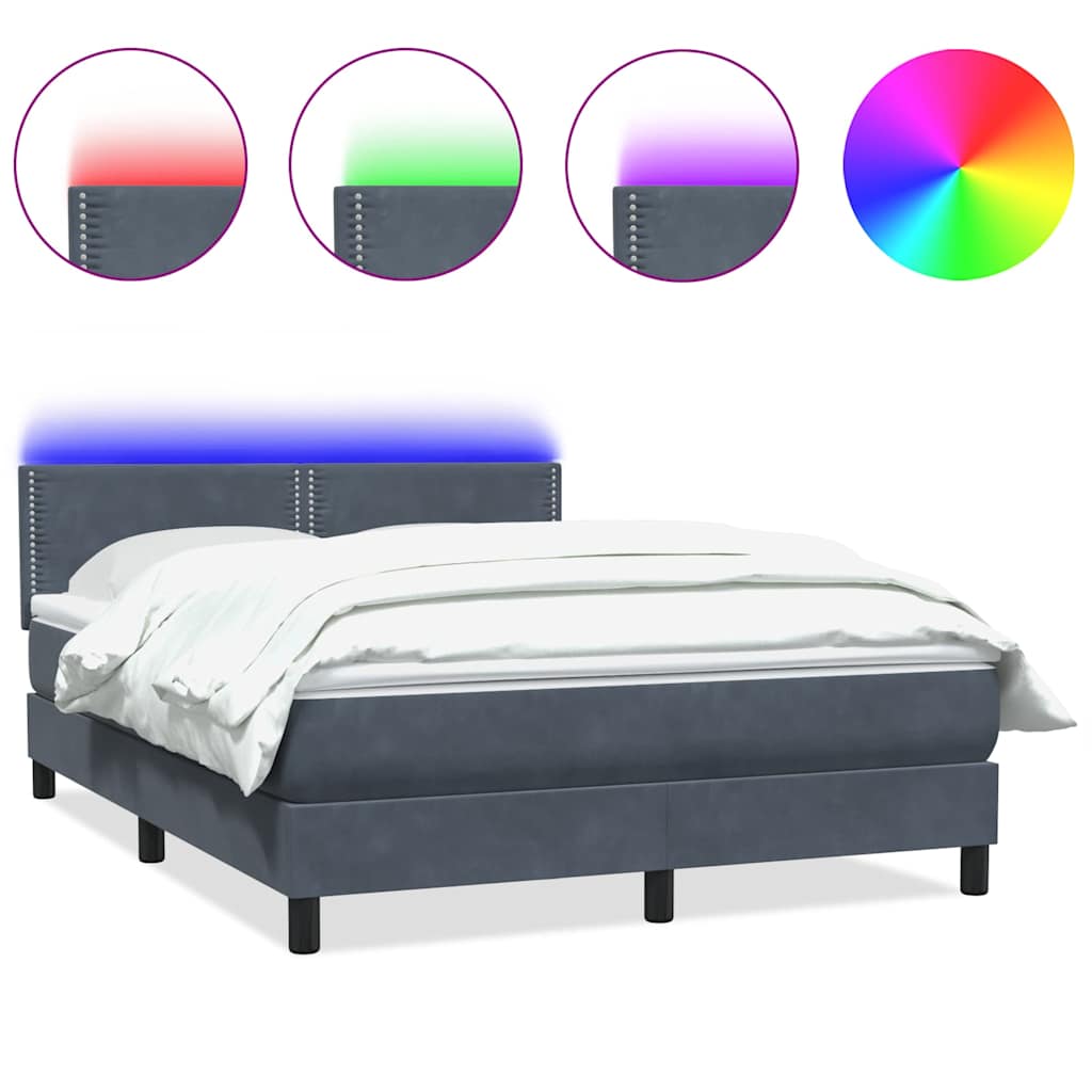 sötétszürke bársony rugós és LED-es ágy matraccal 160x210 cm