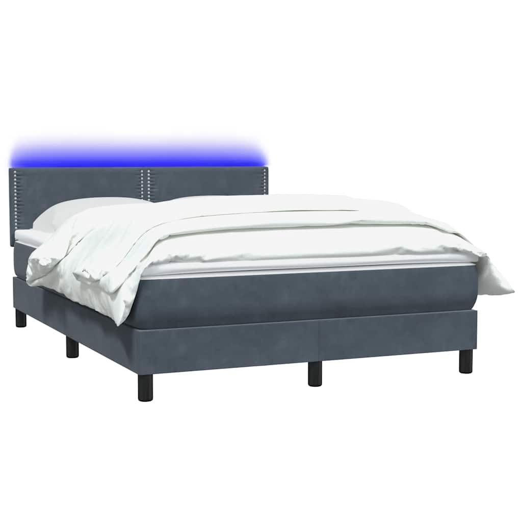sötétszürke bársony rugós és LED-es ágy matraccal 160x210 cm