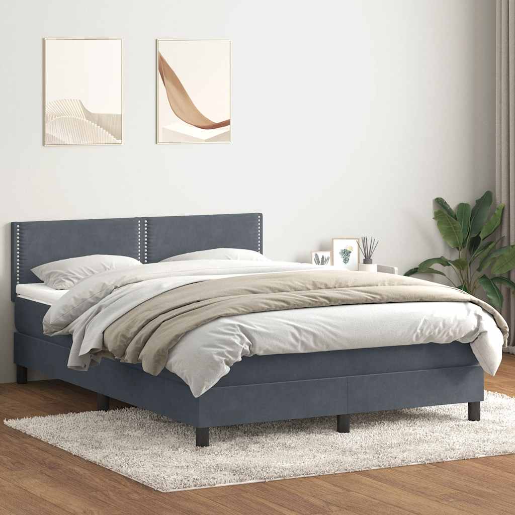 sötétszürke bársony rugós és LED-es ágy matraccal 160x210 cm